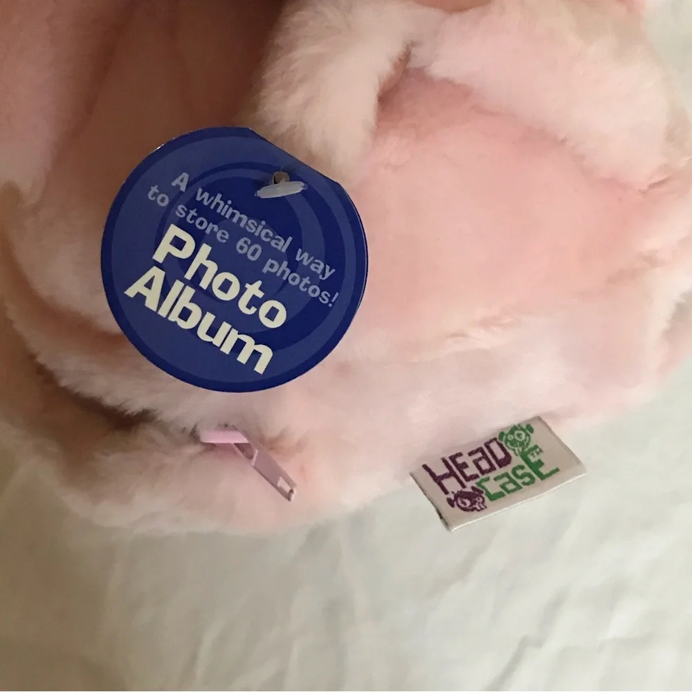 Vintage Plush Furry Pink Pig Head Case Zip Carry Handle Photo Album - Picture 3 of 8